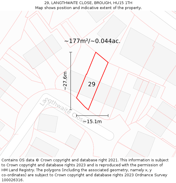 29, LANGTHWAITE CLOSE, BROUGH, HU15 1TH: Plot and title map