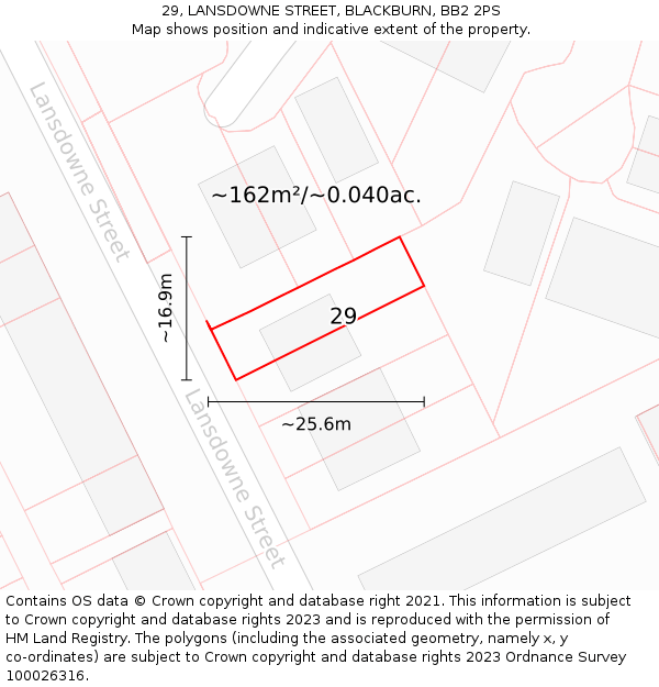 29, LANSDOWNE STREET, BLACKBURN, BB2 2PS: Plot and title map