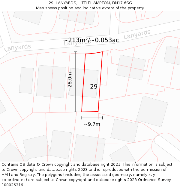 29, LANYARDS, LITTLEHAMPTON, BN17 6SG: Plot and title map