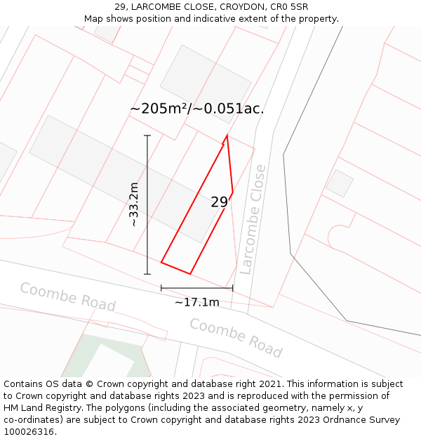 29, LARCOMBE CLOSE, CROYDON, CR0 5SR: Plot and title map
