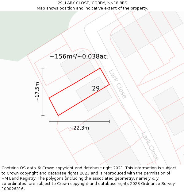 29, LARK CLOSE, CORBY, NN18 8RS: Plot and title map