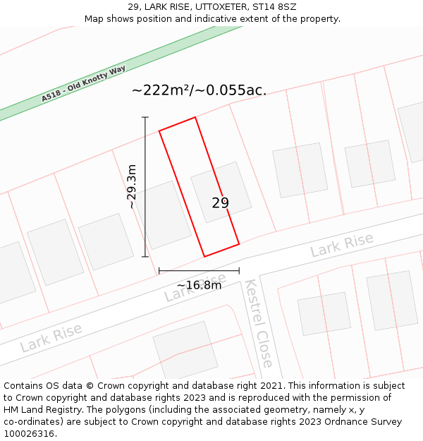 29, LARK RISE, UTTOXETER, ST14 8SZ: Plot and title map