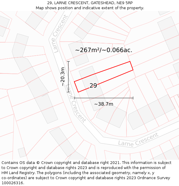 29, LARNE CRESCENT, GATESHEAD, NE9 5RP: Plot and title map