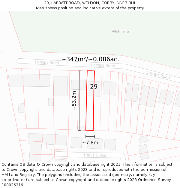 29, LARRATT ROAD, WELDON, CORBY, NN17 3HL: Plot and title map