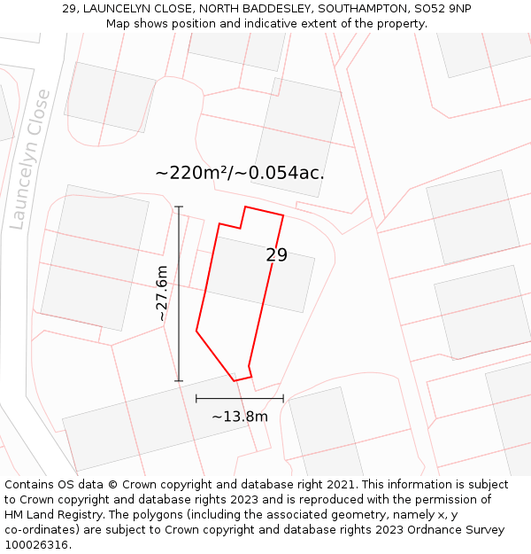 29, LAUNCELYN CLOSE, NORTH BADDESLEY, SOUTHAMPTON, SO52 9NP: Plot and title map
