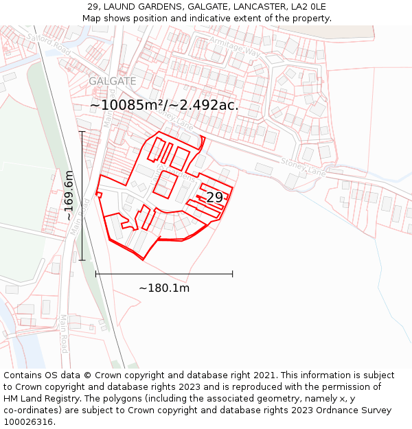 29, LAUND GARDENS, GALGATE, LANCASTER, LA2 0LE: Plot and title map