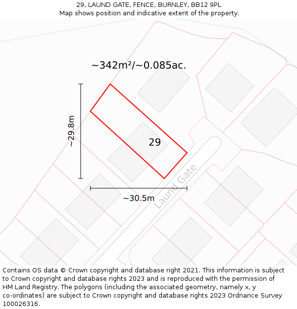 29, LAUND GATE, FENCE, BURNLEY, BB12 9PL: Plot and title map