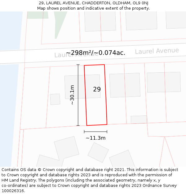 29, LAUREL AVENUE, CHADDERTON, OLDHAM, OL9 0NJ: Plot and title map