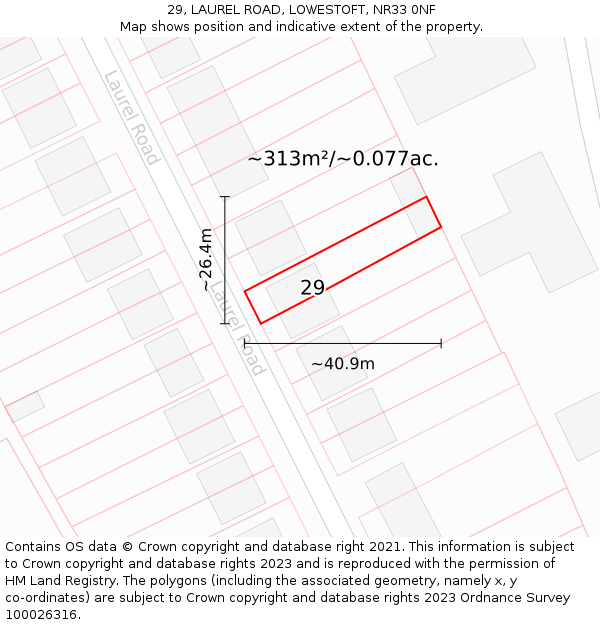 29, LAUREL ROAD, LOWESTOFT, NR33 0NF: Plot and title map