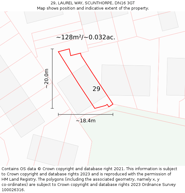 29, LAUREL WAY, SCUNTHORPE, DN16 3GT: Plot and title map