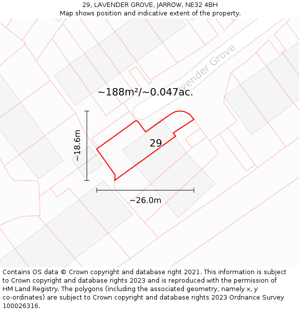 29, LAVENDER GROVE, JARROW, NE32 4BH: Plot and title map