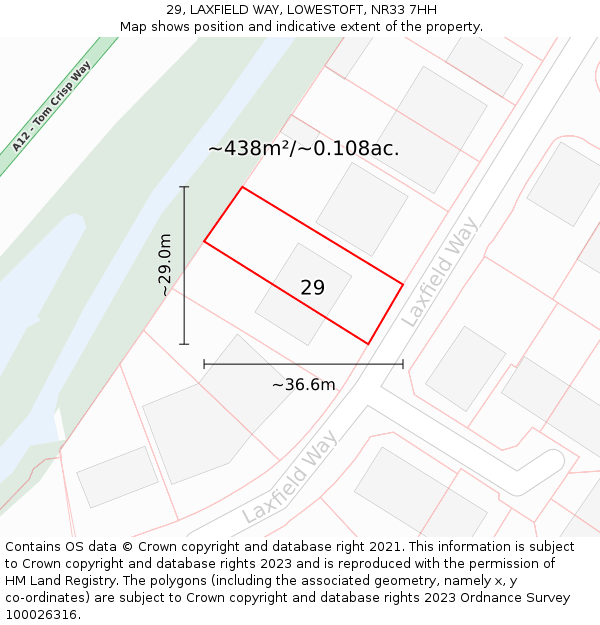 29, LAXFIELD WAY, LOWESTOFT, NR33 7HH: Plot and title map