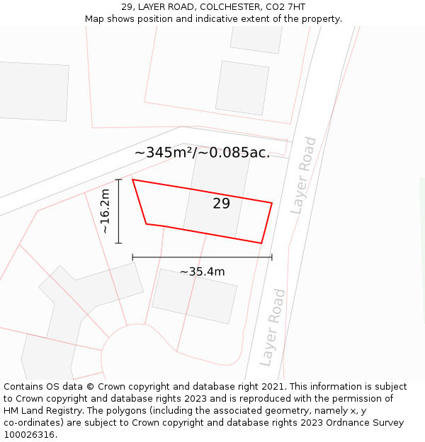 29, LAYER ROAD, COLCHESTER, CO2 7HT: Plot and title map
