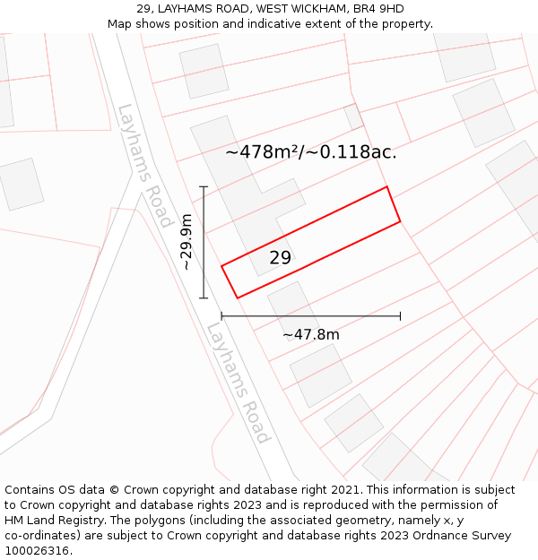 29, LAYHAMS ROAD, WEST WICKHAM, BR4 9HD: Plot and title map