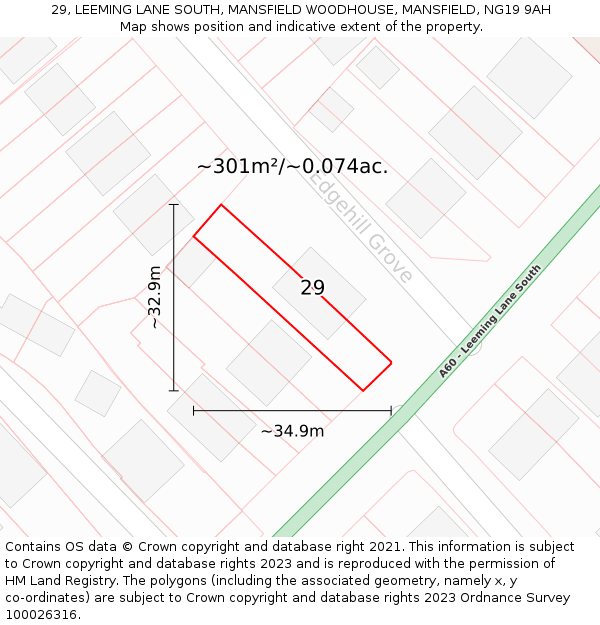 29, LEEMING LANE SOUTH, MANSFIELD WOODHOUSE, MANSFIELD, NG19 9AH: Plot and title map
