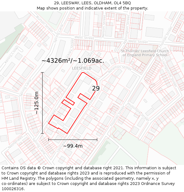 29, LEESWAY, LEES, OLDHAM, OL4 5BQ: Plot and title map