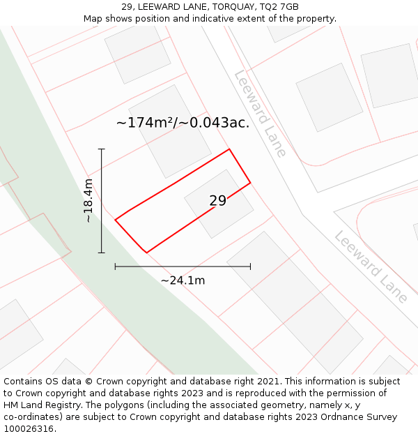 29, LEEWARD LANE, TORQUAY, TQ2 7GB: Plot and title map