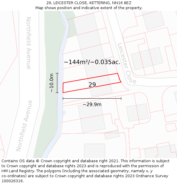 29, LEICESTER CLOSE, KETTERING, NN16 8EZ: Plot and title map