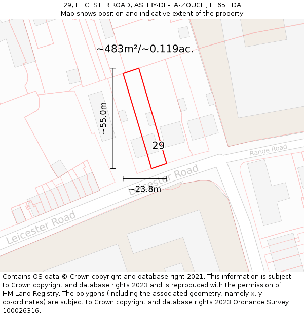 29, LEICESTER ROAD, ASHBY-DE-LA-ZOUCH, LE65 1DA: Plot and title map