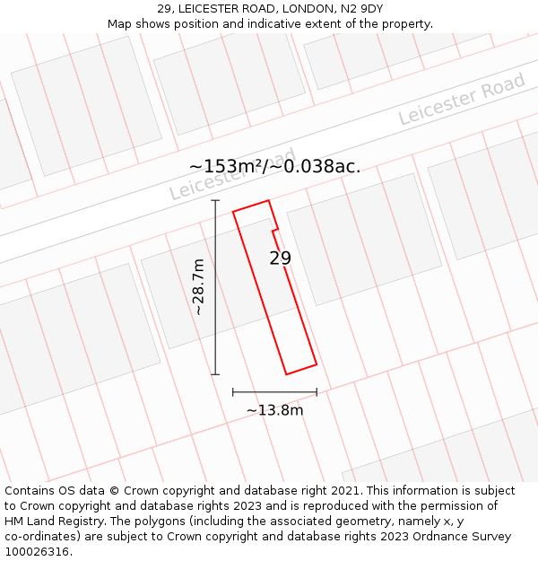 29, LEICESTER ROAD, LONDON, N2 9DY: Plot and title map
