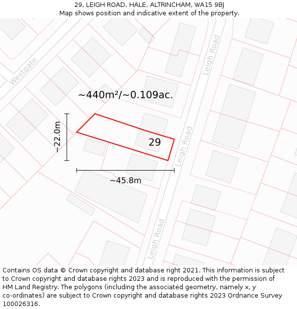 29, LEIGH ROAD, HALE, ALTRINCHAM, WA15 9BJ: Plot and title map