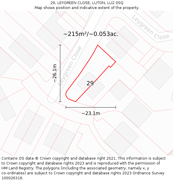 29, LEYGREEN CLOSE, LUTON, LU2 0SQ: Plot and title map