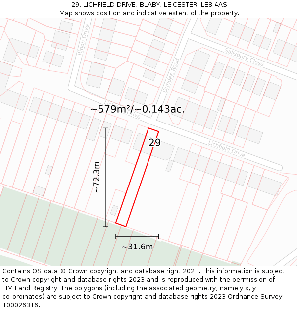 29, LICHFIELD DRIVE, BLABY, LEICESTER, LE8 4AS: Plot and title map