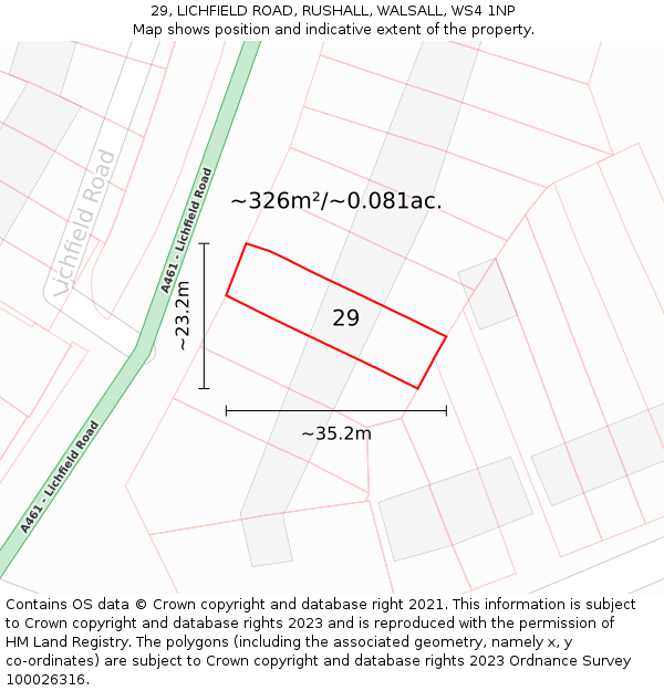29, LICHFIELD ROAD, RUSHALL, WALSALL, WS4 1NP: Plot and title map