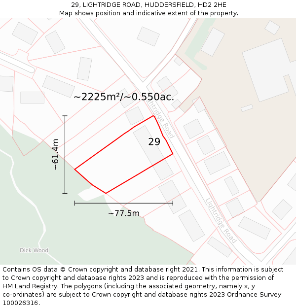 29, LIGHTRIDGE ROAD, HUDDERSFIELD, HD2 2HE: Plot and title map