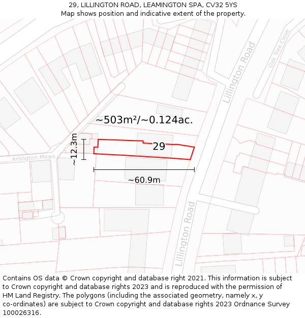 29, LILLINGTON ROAD, LEAMINGTON SPA, CV32 5YS: Plot and title map