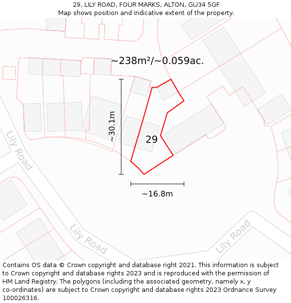 29, LILY ROAD, FOUR MARKS, ALTON, GU34 5GF: Plot and title map