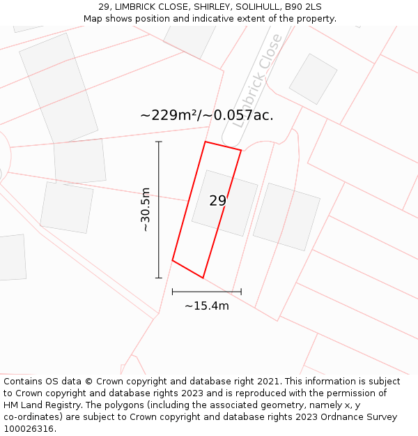 29, LIMBRICK CLOSE, SHIRLEY, SOLIHULL, B90 2LS: Plot and title map