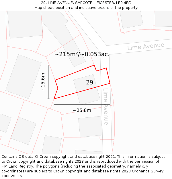 29, LIME AVENUE, SAPCOTE, LEICESTER, LE9 4BD: Plot and title map