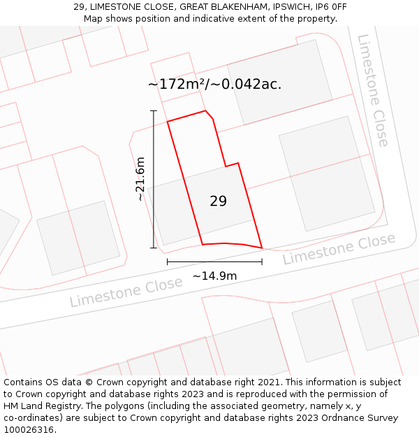 29, LIMESTONE CLOSE, GREAT BLAKENHAM, IPSWICH, IP6 0FF: Plot and title map