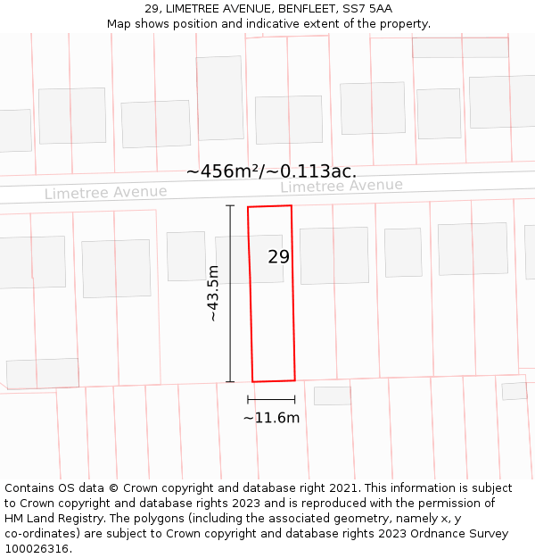 29, LIMETREE AVENUE, BENFLEET, SS7 5AA: Plot and title map