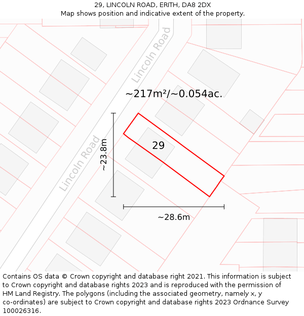 29, LINCOLN ROAD, ERITH, DA8 2DX: Plot and title map