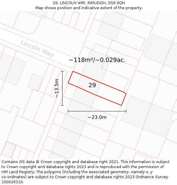 29, LINCOLN WAY, RAYLEIGH, SS6 9QN: Plot and title map
