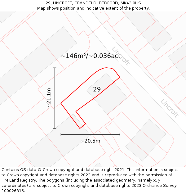 29, LINCROFT, CRANFIELD, BEDFORD, MK43 0HS: Plot and title map