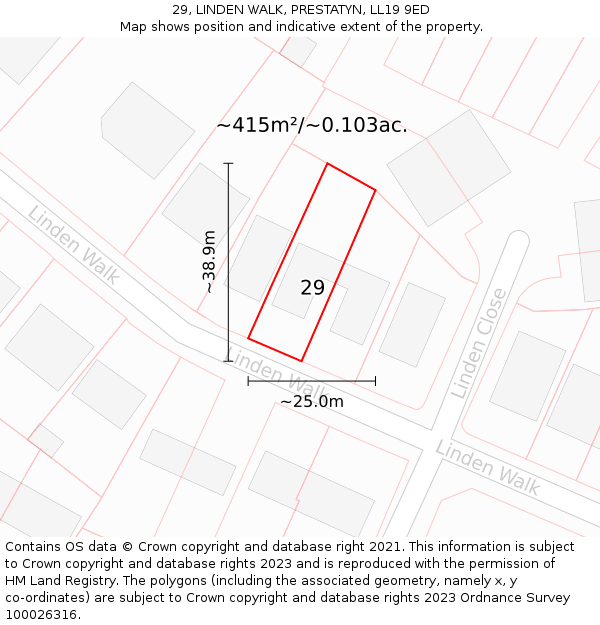 29, LINDEN WALK, PRESTATYN, LL19 9ED: Plot and title map