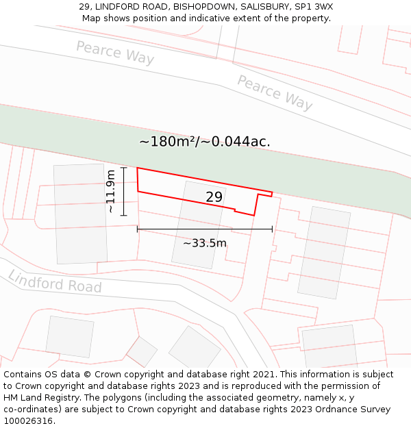 29, LINDFORD ROAD, BISHOPDOWN, SALISBURY, SP1 3WX: Plot and title map