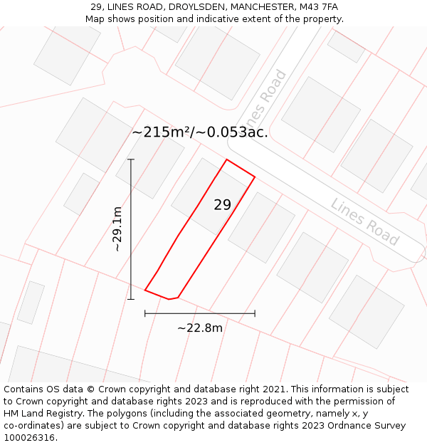 29, LINES ROAD, DROYLSDEN, MANCHESTER, M43 7FA: Plot and title map