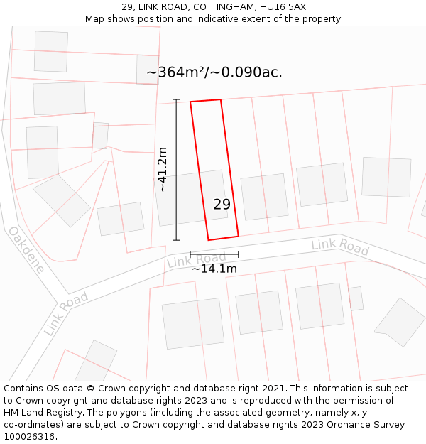 29, LINK ROAD, COTTINGHAM, HU16 5AX: Plot and title map