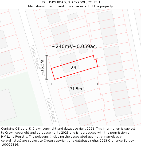 29, LINKS ROAD, BLACKPOOL, FY1 2RU: Plot and title map