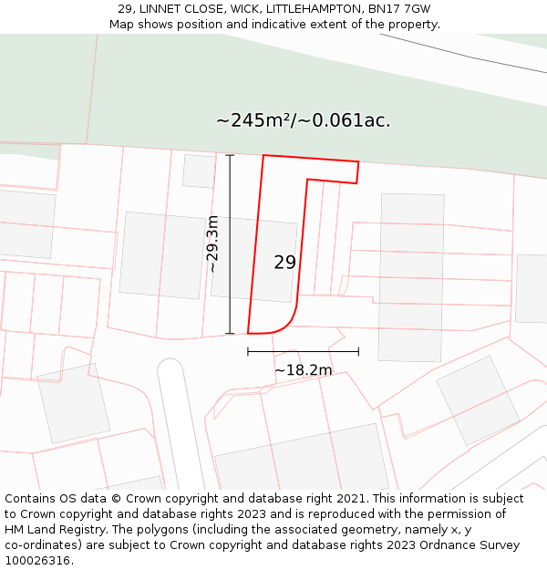 29, LINNET CLOSE, WICK, LITTLEHAMPTON, BN17 7GW: Plot and title map