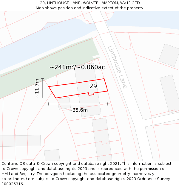29, LINTHOUSE LANE, WOLVERHAMPTON, WV11 3ED: Plot and title map