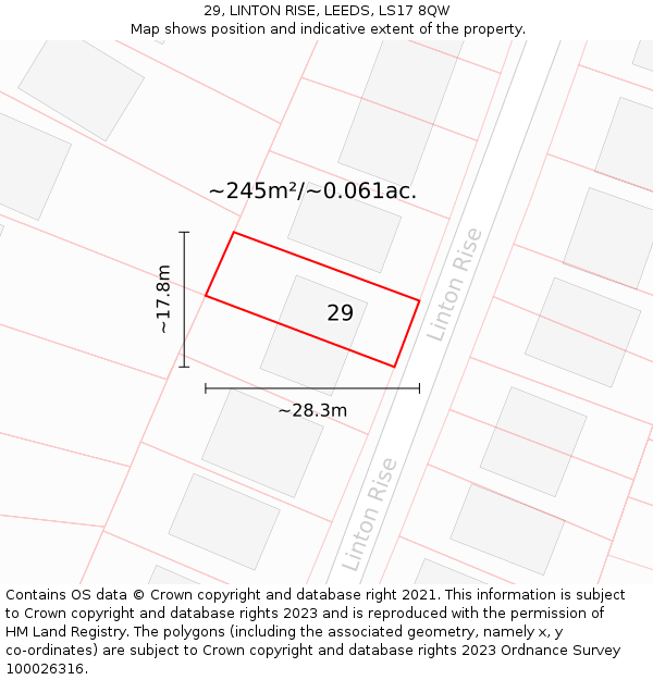 29, LINTON RISE, LEEDS, LS17 8QW: Plot and title map