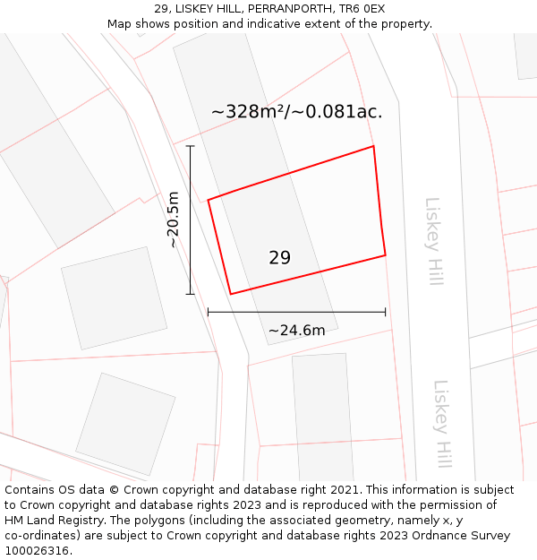 29, LISKEY HILL, PERRANPORTH, TR6 0EX: Plot and title map