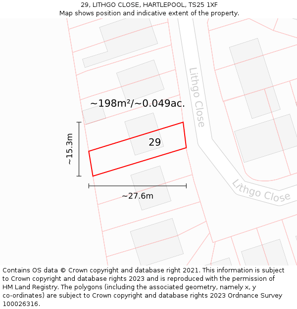 29, LITHGO CLOSE, HARTLEPOOL, TS25 1XF: Plot and title map