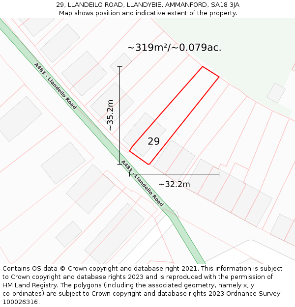 29, LLANDEILO ROAD, LLANDYBIE, AMMANFORD, SA18 3JA: Plot and title map