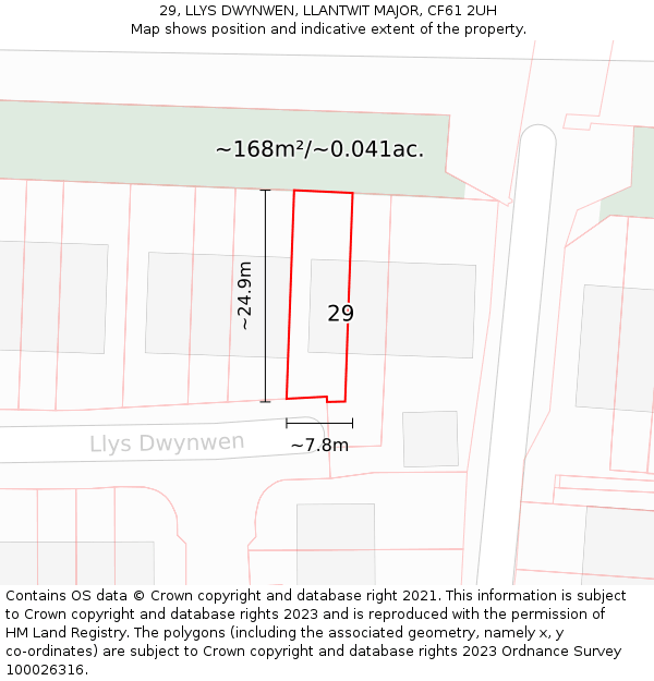 29, LLYS DWYNWEN, LLANTWIT MAJOR, CF61 2UH: Plot and title map